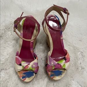 Jimmy Choo Purple Gleam Printed Cork Wedge Sandals